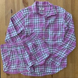 UGG Milo Plaid Flannel Pajama Set Shorts Button Up Top Purple Sz Small PJs Sleep